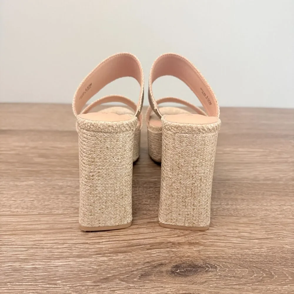 Chinese Laundry Raffia Platform Mule Sandals Womens Size 6.5 Beige Block Heel - Picture 4 of 10